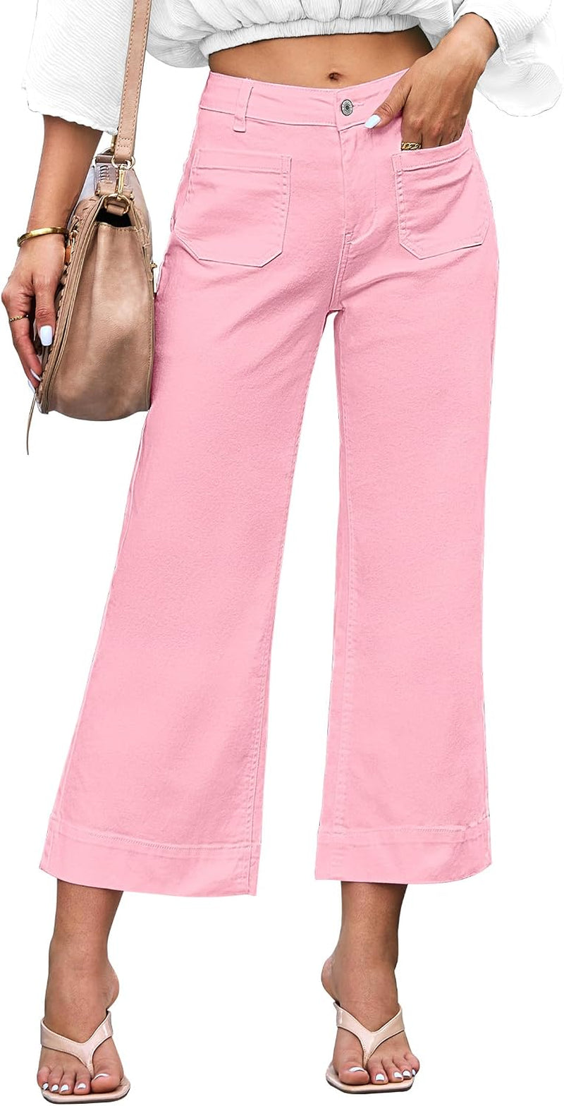 Wide Leg Jeans for Women Trendy High Waisted Crop Flare Jeans Pants | Cropped Baggy Jeans, High Rise, 26 Inch Inseam, Front Patch Pockets, Stretchy Denim Pants, Country Concert Outfits for Women