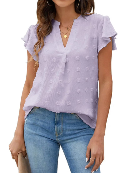 Blouses for Women Dressy V Neck Ruffle Sleeve Summer Tops Casual Flowy Shirts