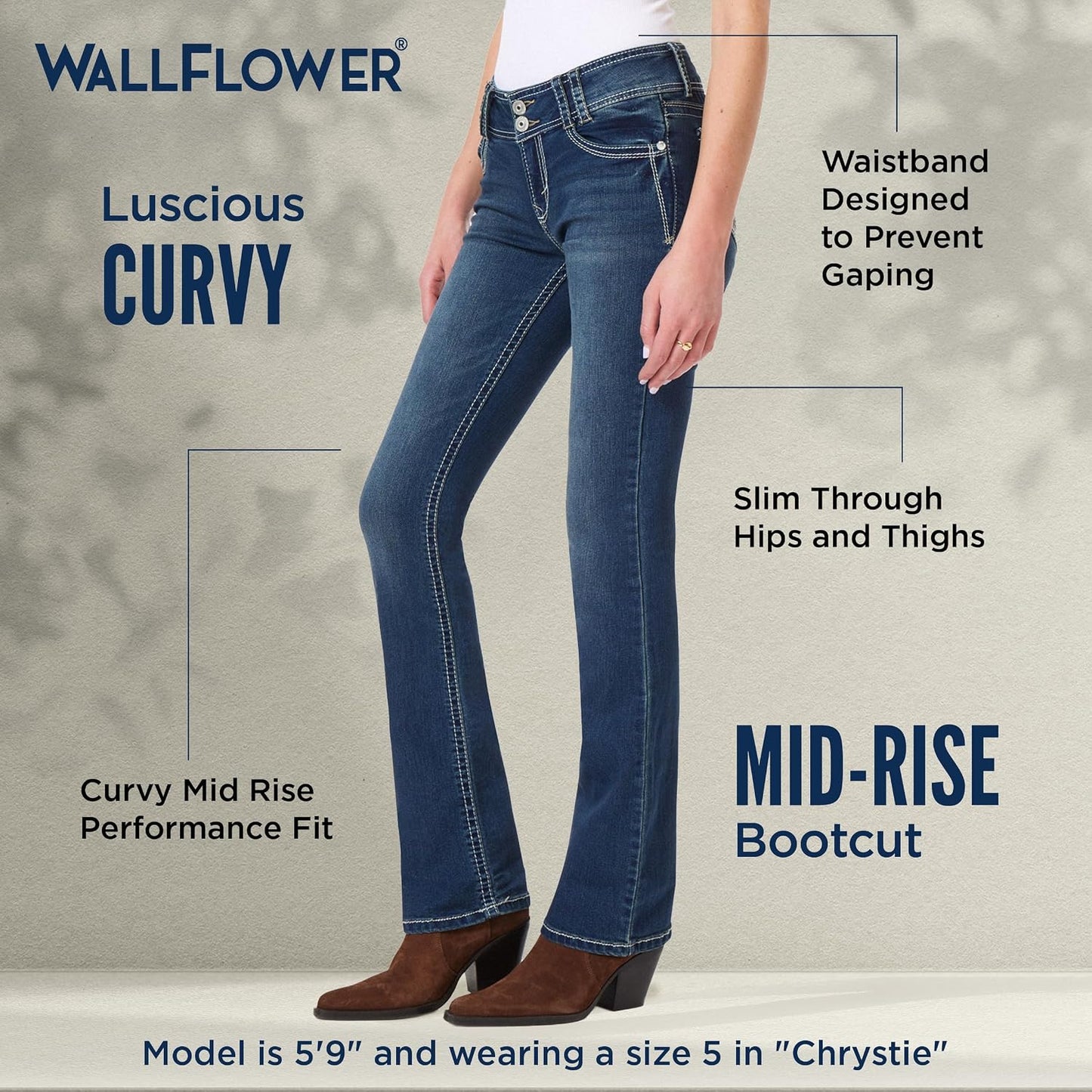 Luscious Curvy Bootcut Jeans for Women, Mid-Rise Insta Stretch Denim, Size-Inclusive Juniors Jeans