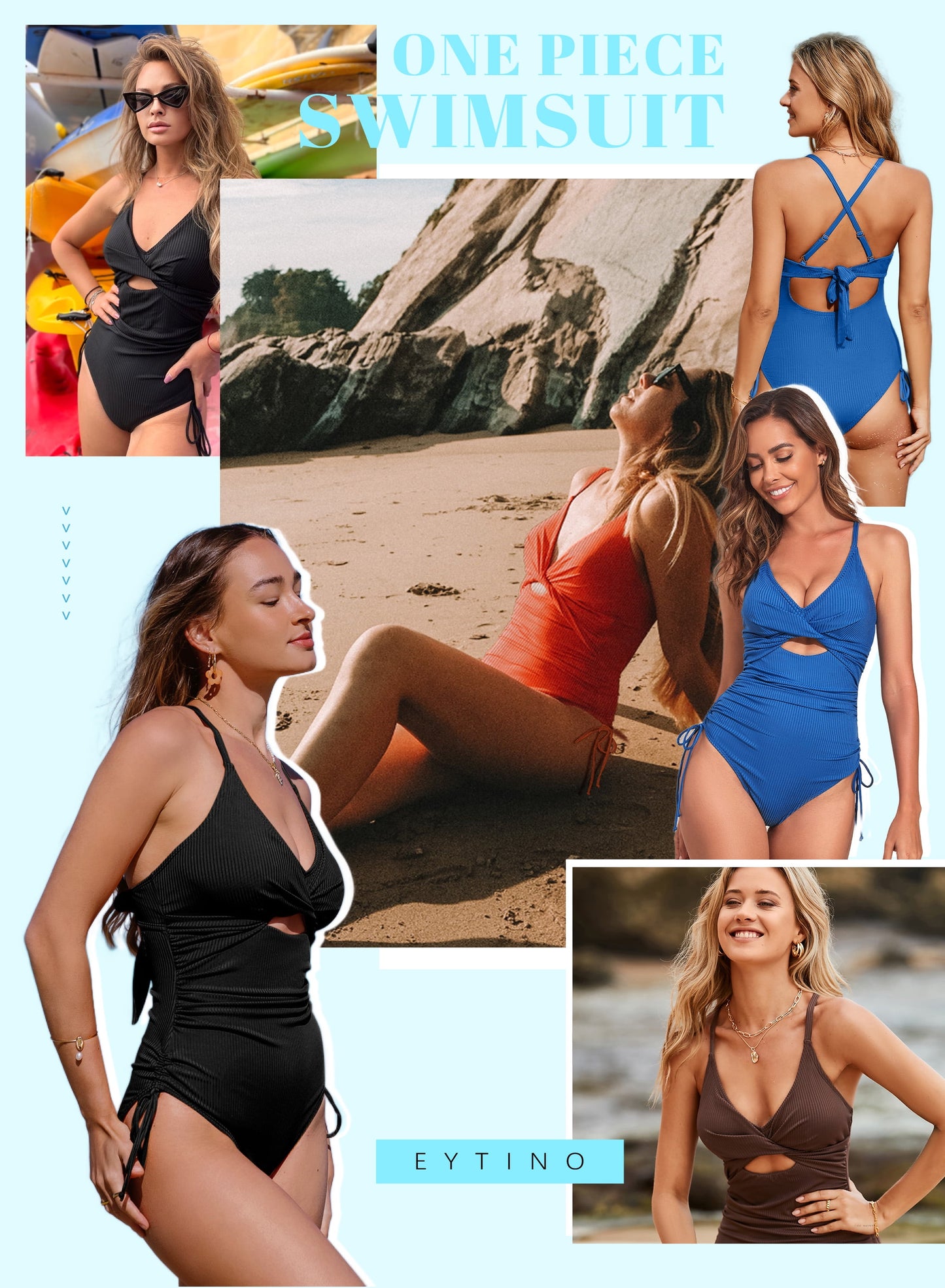 plus Size Womens Bathing Suits One Piece Ribbed Tummy Control High Cut Bathing Suit Sexy V Neck Criss Cross Monikini Blue 2XL