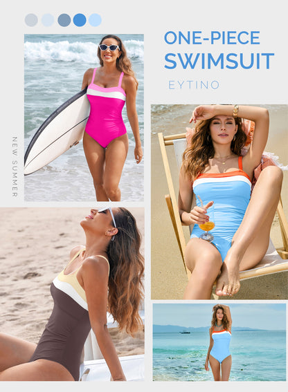 Womens Swimwear One Piece Swimsuit Tummy Control Color Block Print Bathing Suits Athletic Modest Swimming Suits Swimwear Green S-2XL