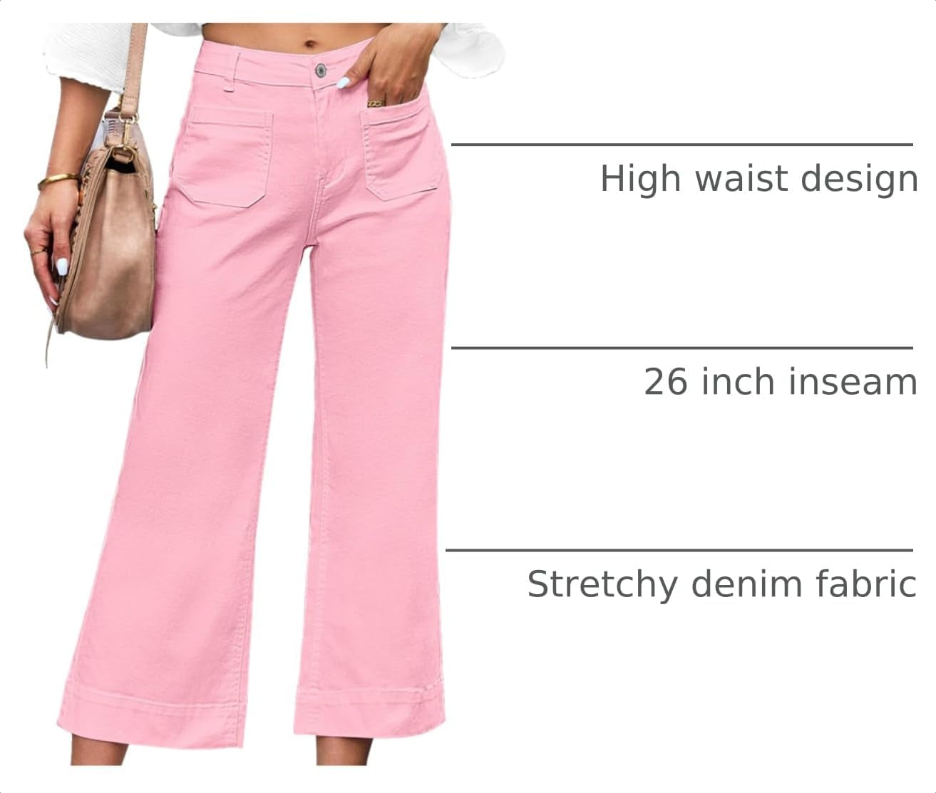 Wide Leg Jeans for Women Trendy High Waisted Crop Flare Jeans Pants | Cropped Baggy Jeans, High Rise, 26 Inch Inseam, Front Patch Pockets, Stretchy Denim Pants, Country Concert Outfits for Women