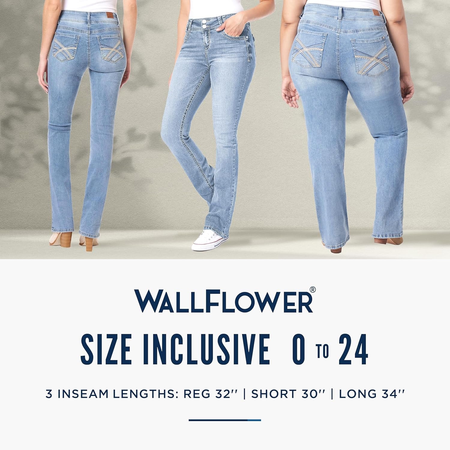 Luscious Curvy Bootcut Jeans for Women, Mid-Rise Insta Stretch Denim, Size-Inclusive Juniors Jeans