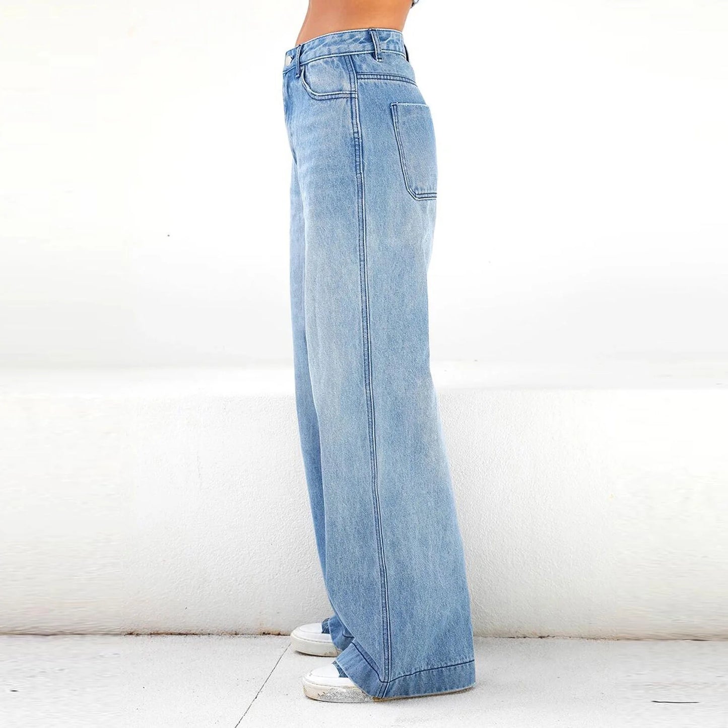 Women'S Fashion Jeans High Waisted Wide Leg Jeans Summer Casual Straight Baggy Jeans Color Block Patch Denim Trousers Dark Blue,S