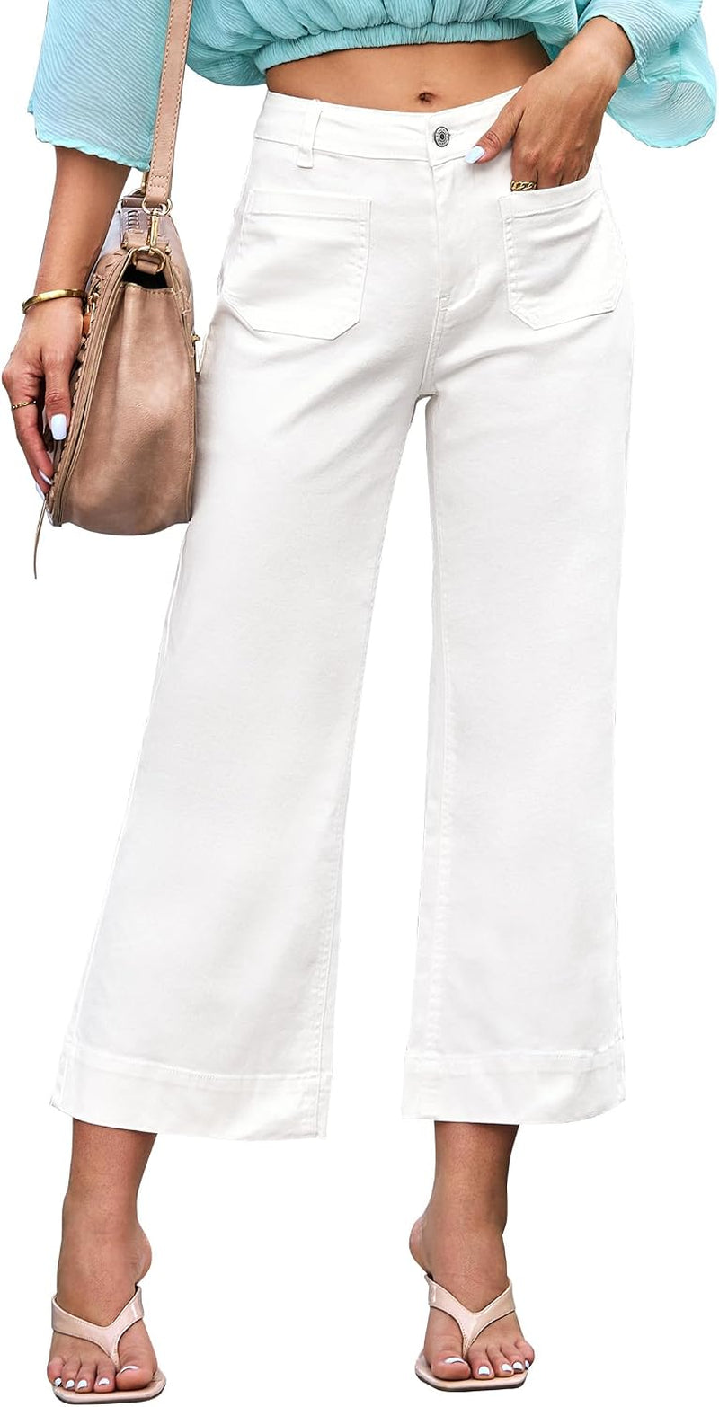 Wide Leg Jeans for Women Trendy High Waisted Crop Flare Jeans Pants | Cropped Baggy Jeans, High Rise, 26 Inch Inseam, Front Patch Pockets, Stretchy Denim Pants, Country Concert Outfits for Women