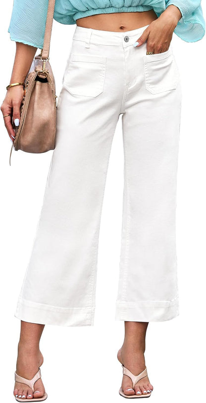 Wide Leg Jeans for Women Trendy High Waisted Crop Flare Jeans Pants | Cropped Baggy Jeans, High Rise, 26 Inch Inseam, Front Patch Pockets, Stretchy Denim Pants, Country Concert Outfits for Women