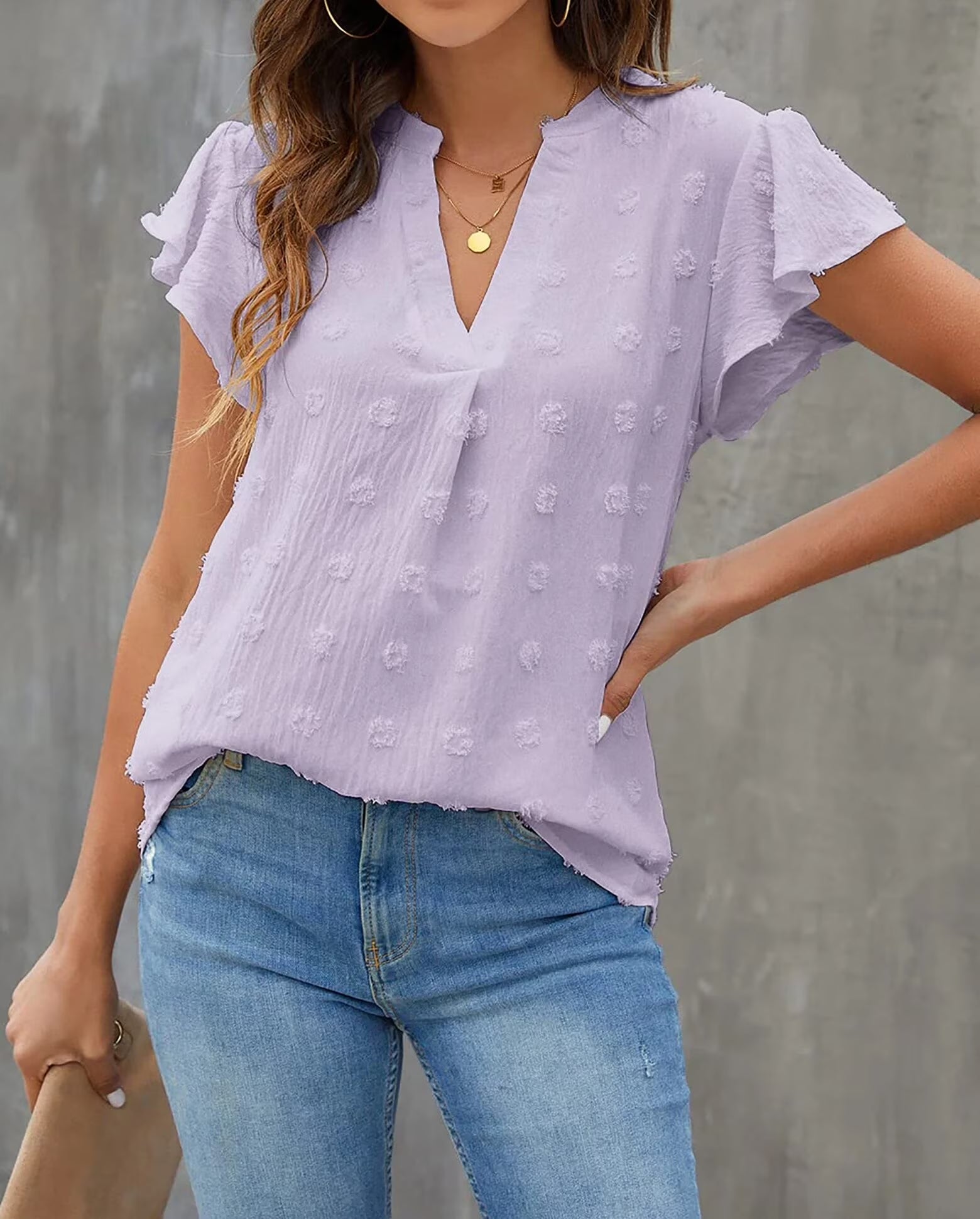 Blouses for Women Dressy V Neck Ruffle Sleeve Summer Tops Casual Flowy Shirts