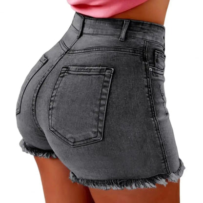 2025 Retro Distressed Ripped Edge Women Shorts High Waist Washed Butt-Lifted Slim Fit Side Pockets Casual Club Party Short Pants