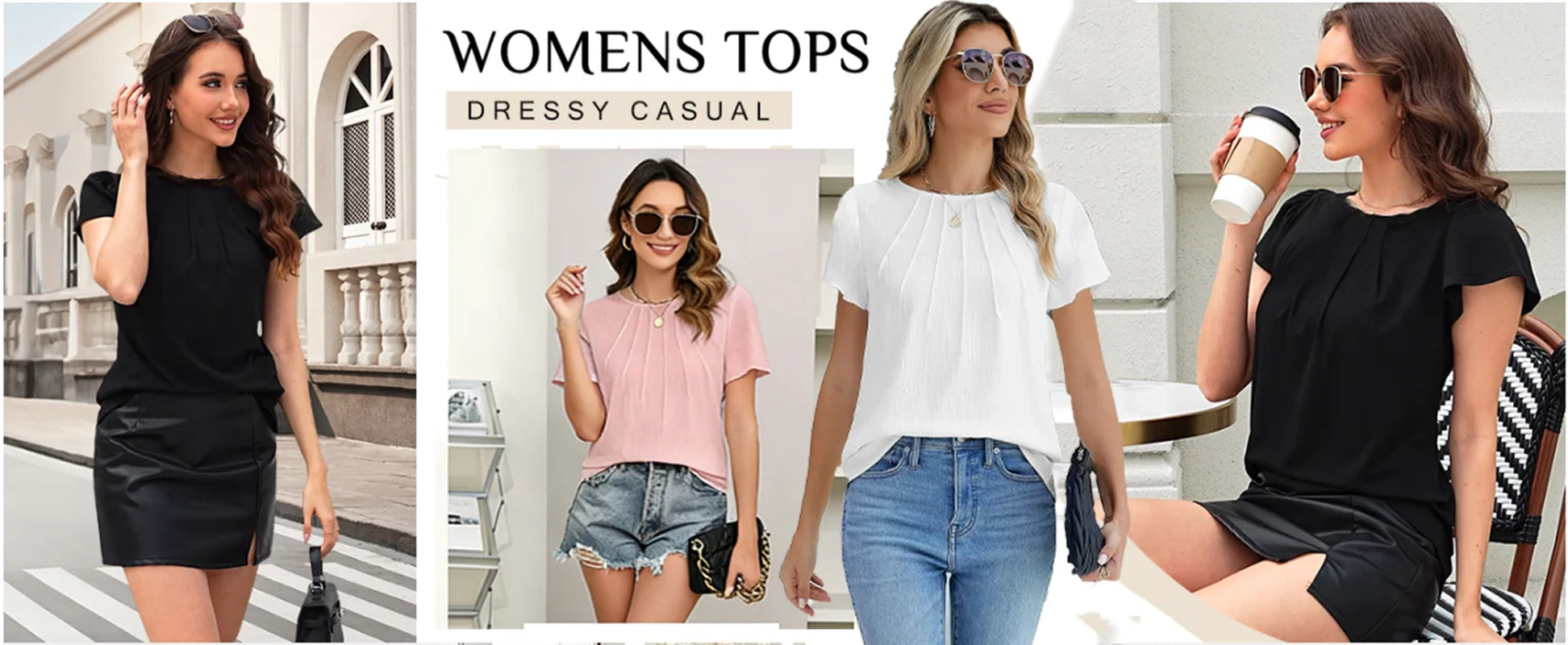 Pleated Blouses for Women Dressy Casual Tops Business Work Shirts Ruffle Sleeve Crew Neck Summer Outfits