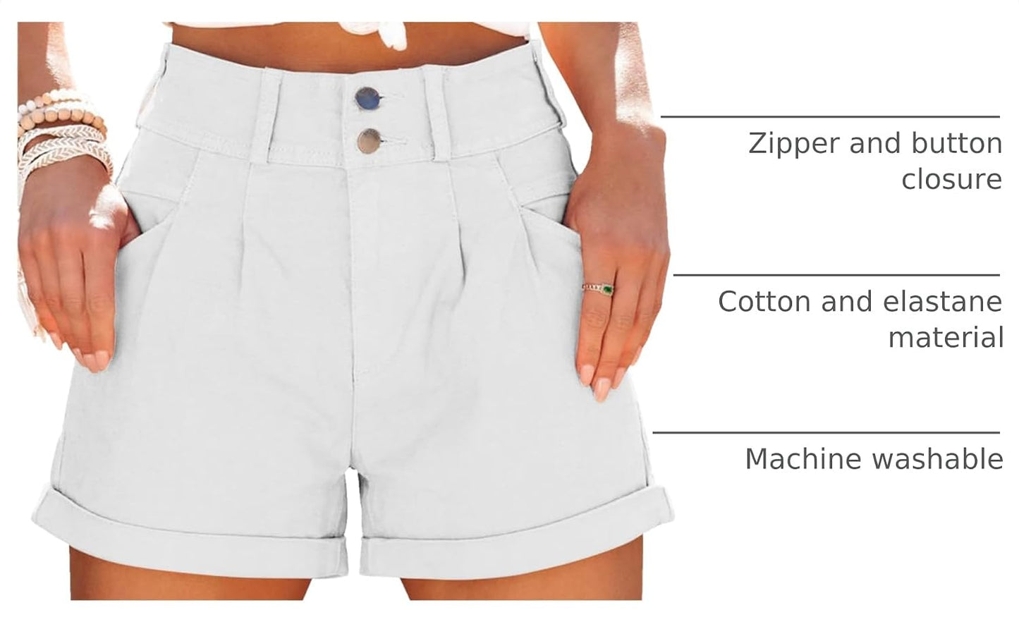 Womens Relaxed Fit Casual High Waist Pocketed Denim Shorts
