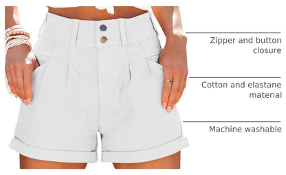 Womens Relaxed Fit Casual High Waist Pocketed Denim Shorts