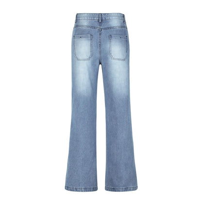 Women'S Fashion Jeans High Waisted Wide Leg Jeans Summer Casual Straight Baggy Jeans Color Block Patch Denim Trousers Dark Blue,S