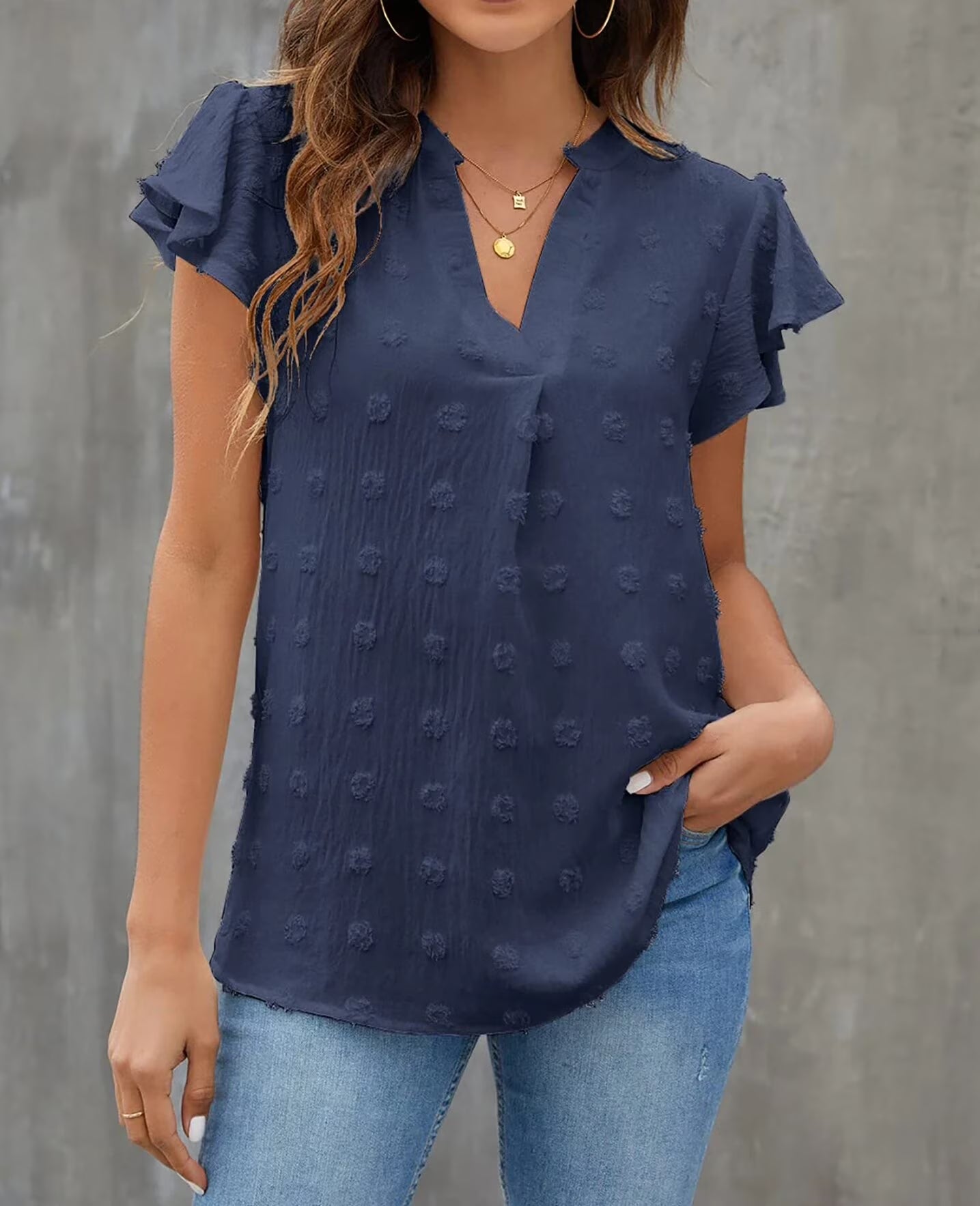 Blouses for Women Dressy V Neck Ruffle Sleeve Summer Tops Casual Flowy Shirts