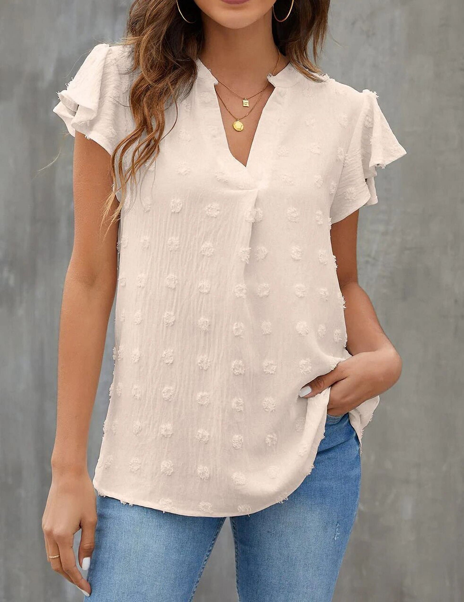 Blouses for Women Dressy V Neck Ruffle Sleeve Summer Tops Casual Flowy Shirts