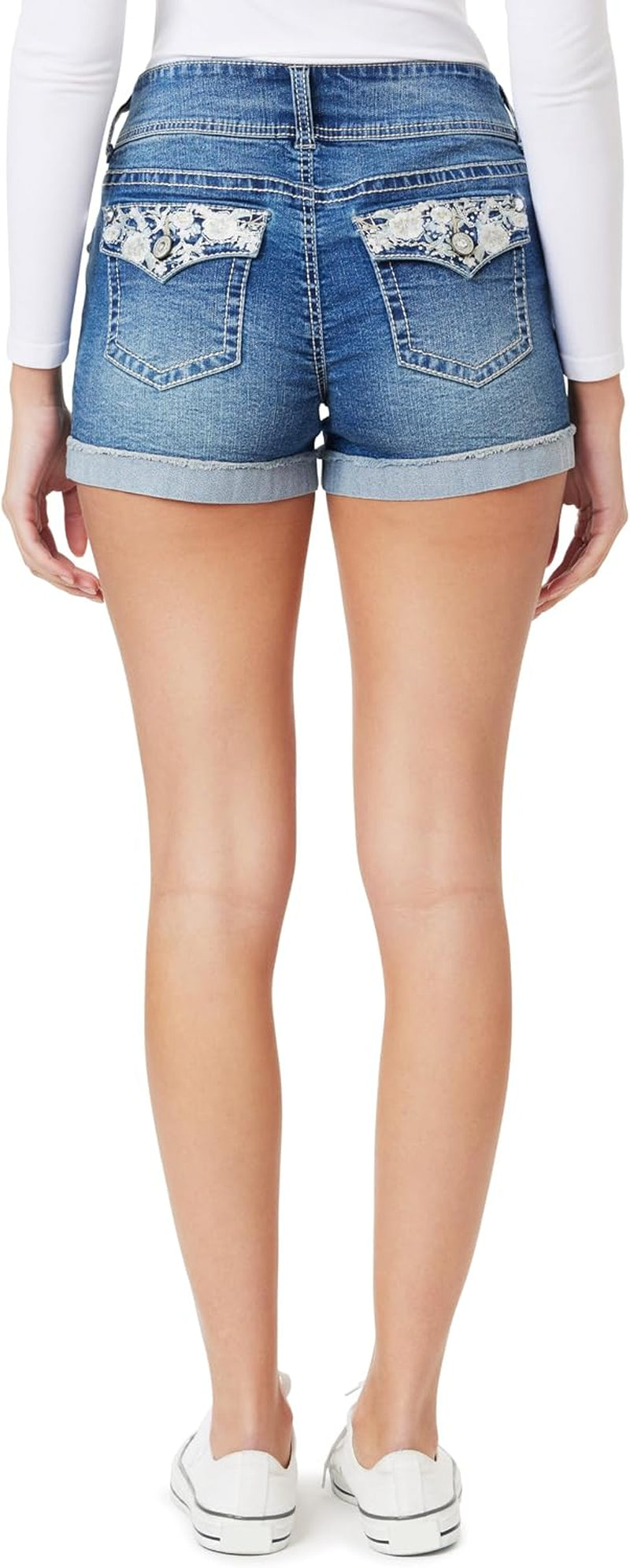 Womens Luscious Curvy Mid-Rise Denim Insta Stretch Juniors Bling Shorts & Bermuda