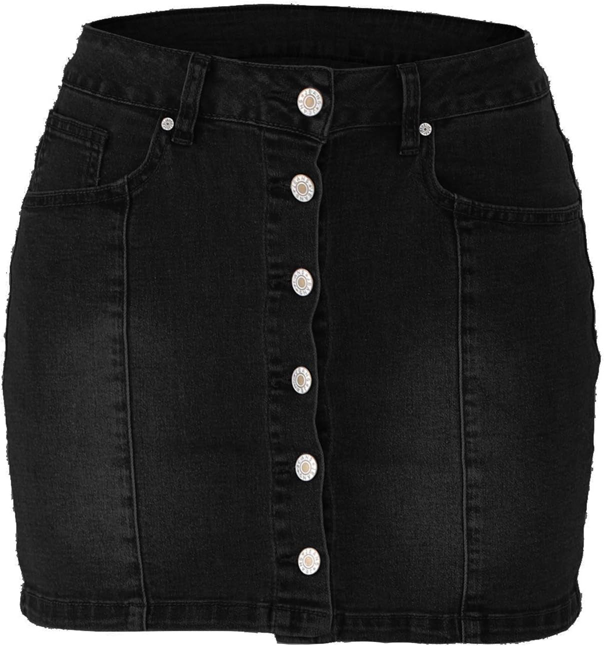 Women'S Button down Front Denim Short Skirt with Side Pocket