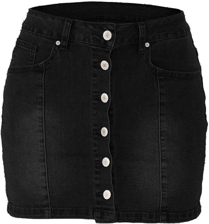 Women'S Button down Front Denim Short Skirt with Side Pocket