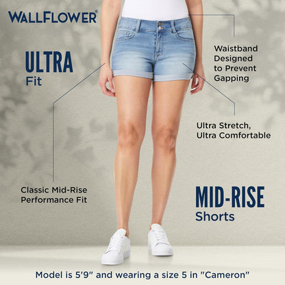 Women'S Ultra Denim Shorts, Sizes 0-24 | Mid-Rise, Insta Soft Denim, Juniors, Standard and Plus, Trendy, Stretchy, Gap-Free Fit, Perfect 3" Inseam, Real Pockets