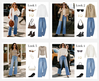 Wide Leg Jeans for Women Trendy High Waisted Stretchy Baggy Raw Hem Denim Palazzo Pants with Pockets