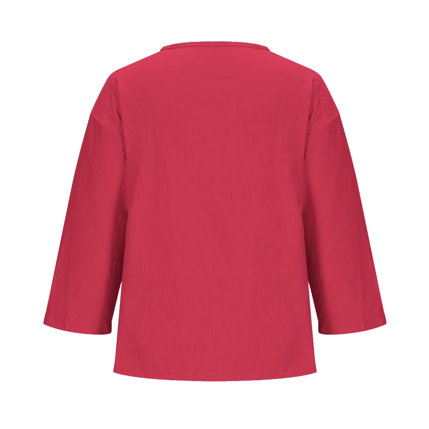 Women'S Fashion Summer V Neck Leisure Three-Quarter Sleeve Solid Gift for Girls Watermelon Red M
