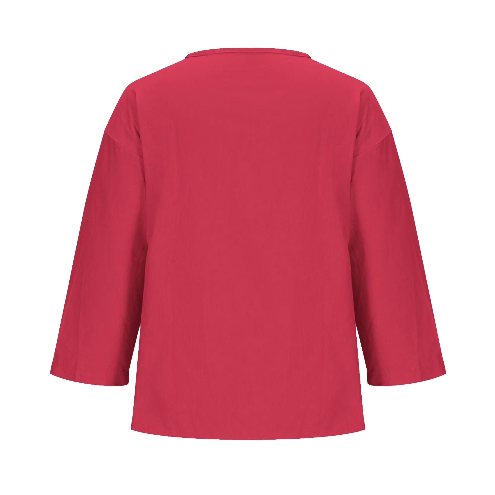 Women'S Fashion Summer V Neck Leisure Three-Quarter Sleeve Solid Gift for Girls Watermelon Red M