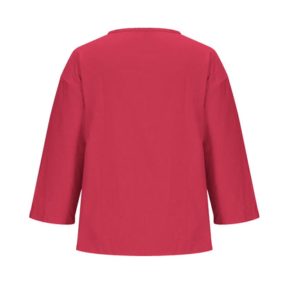 Women'S Fashion Summer V Neck Leisure Three-Quarter Sleeve Solid Gift for Girls Watermelon Red M