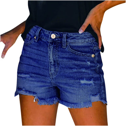 Denim Shorts for Women,Womens Ripped Denim Shorts Mid Rise Distressed Jean Shorts Stretchy Short Jeans