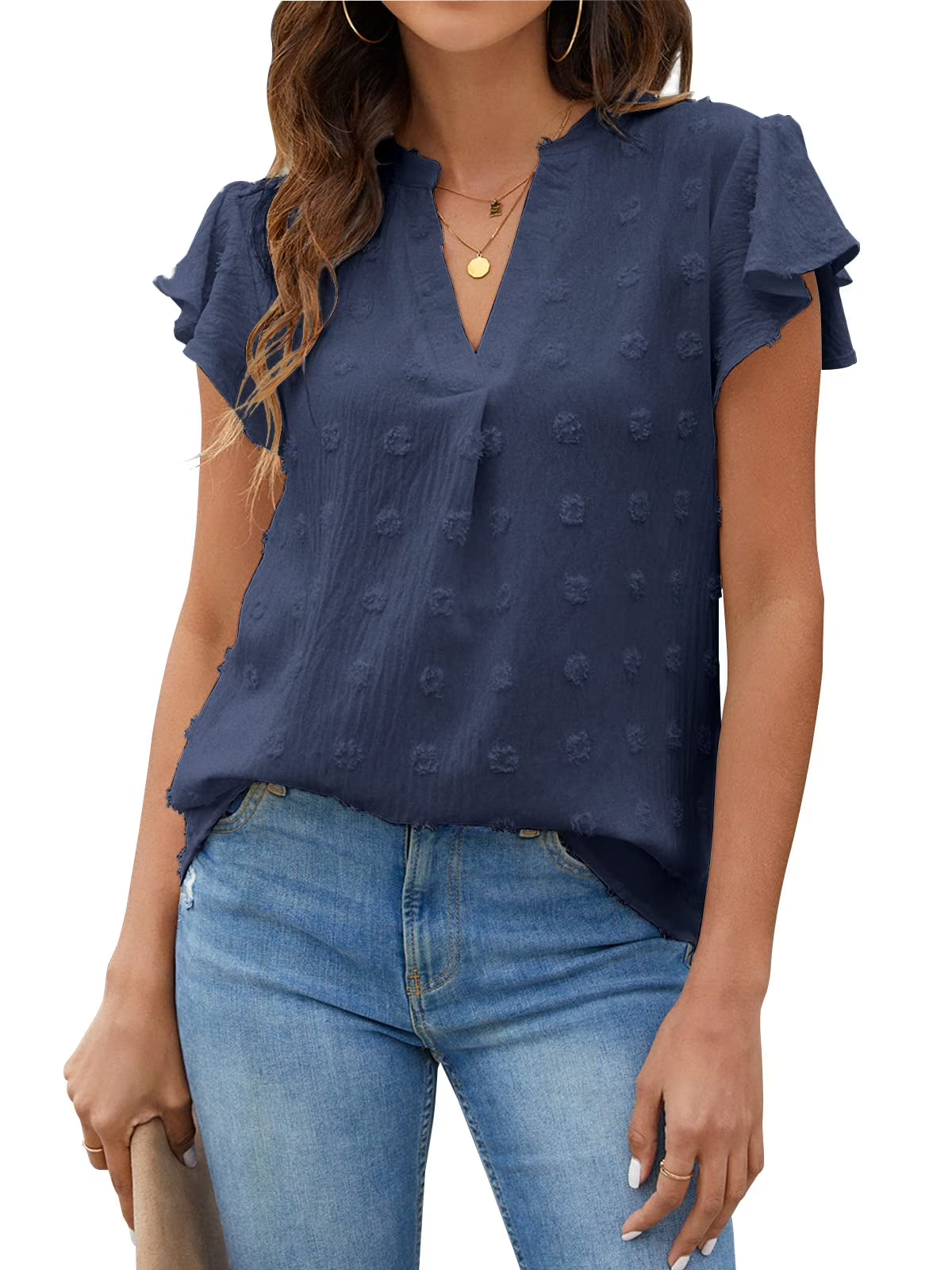 Blouses for Women Dressy V Neck Ruffle Sleeve Summer Tops Casual Flowy Shirts