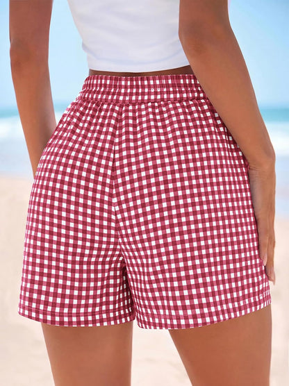 Elastic Waist Summer Shorts for Women with Pockets | Soft Textured Cute Pajama Bottoms with Pockets, Striped Plaid Floral, Trendy 2026 Y2K Outfits, Travel Beach Vacation Clothes